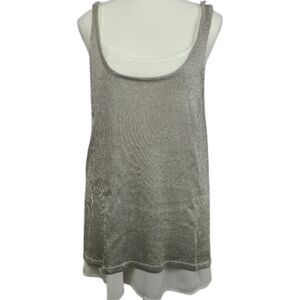 Alyx Beige Silver Metallic Sleeveless Blouse L High Low Hem Shimmer Top Dressy